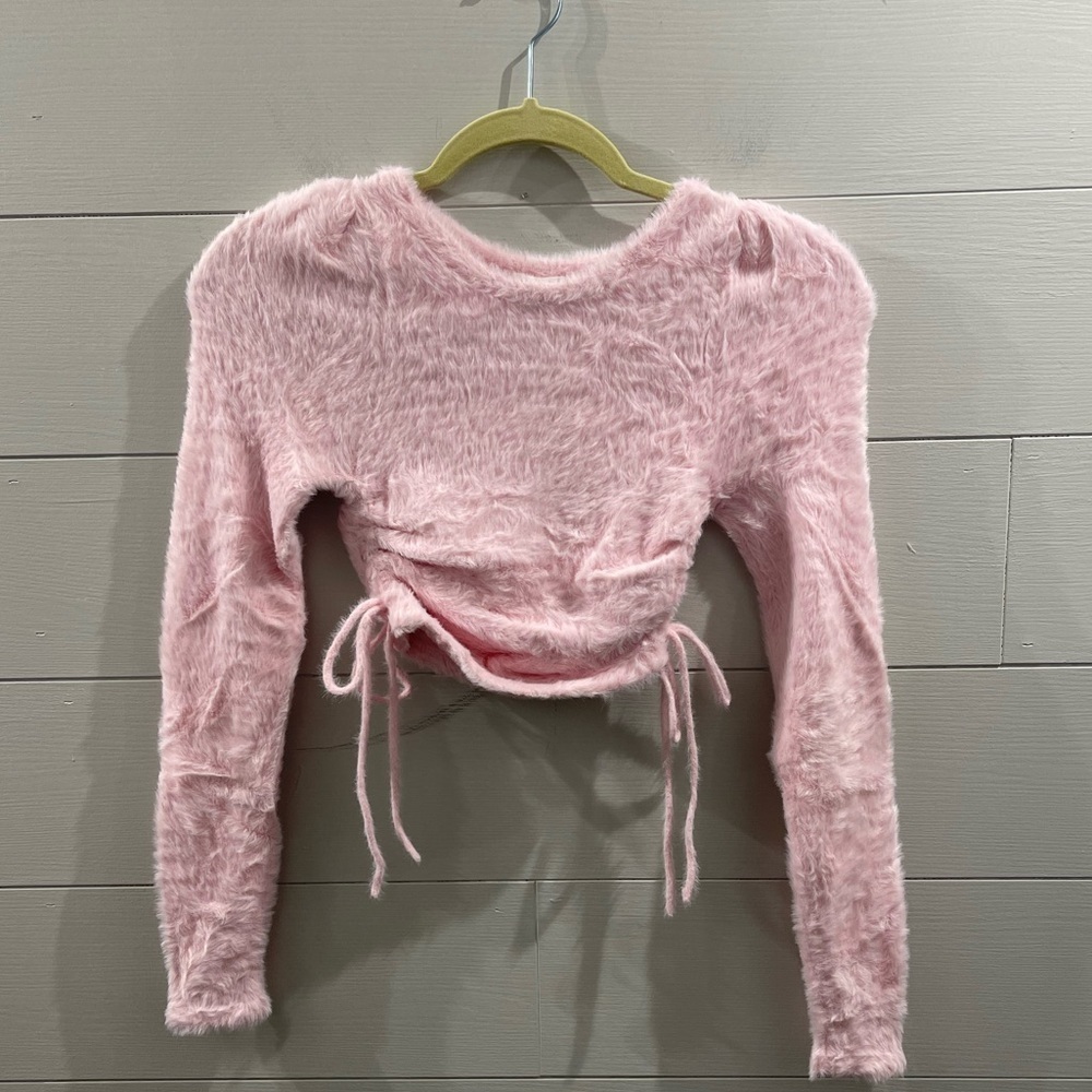 For Love & Lemons NEW! Pink Cropped Faux Mohair Sweater Top Size XXS